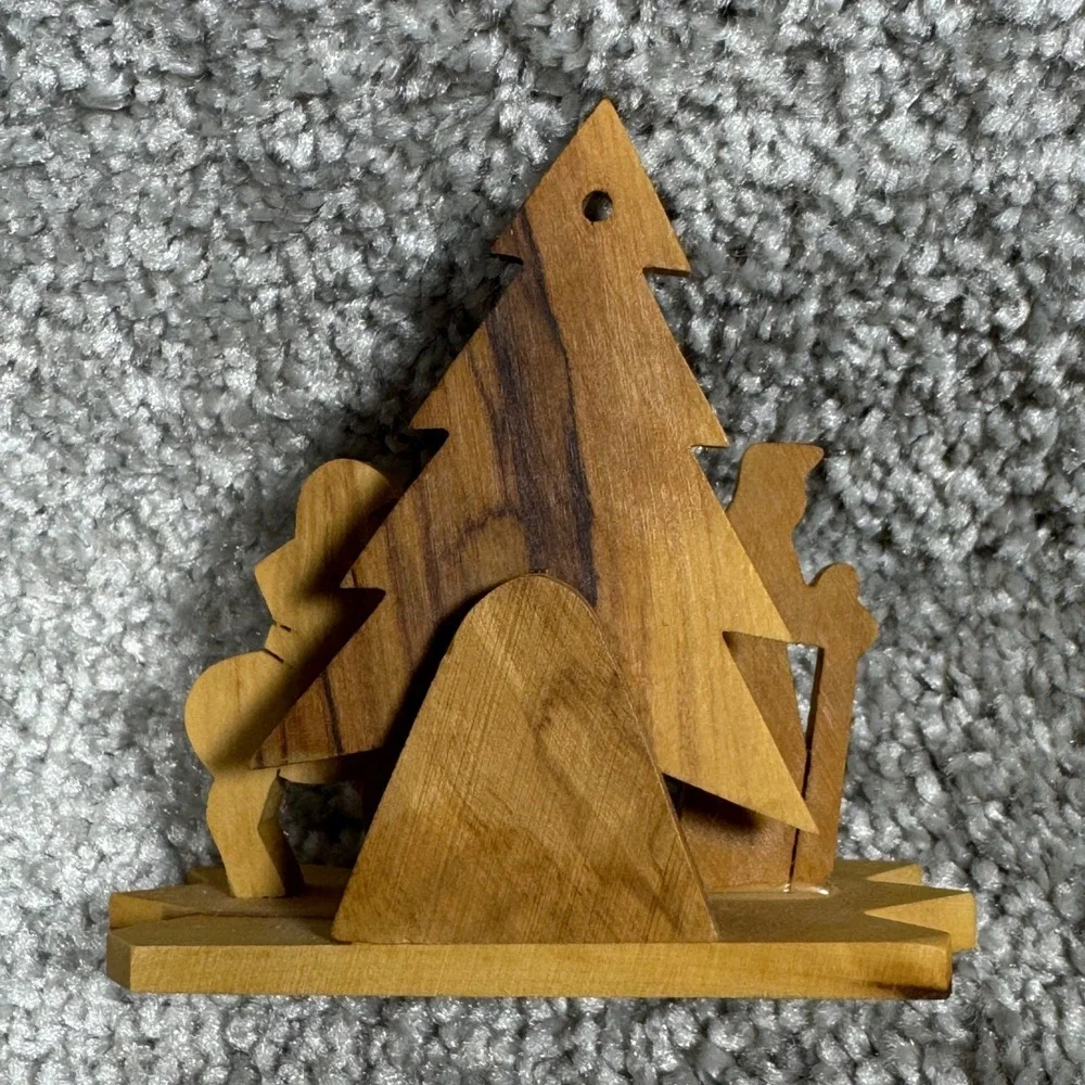 Olive Wood Nativity Christmas Ornaments Handcrafted Set of 3‎ Bethlehem Scenes